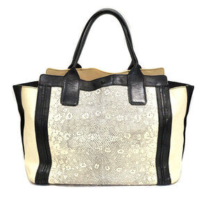Chloe Allison Tote Bag White Leather Black Exotic Python Snake ID